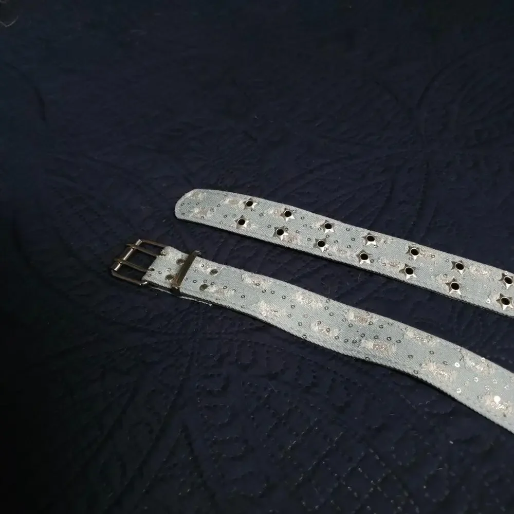 Sparkle Fabric Belt – Blue Silver (One Size) 💙